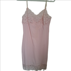 VTG Sears Soft Pink Slip Boudoir Lingerie Crisp Floral Lace 36 Short